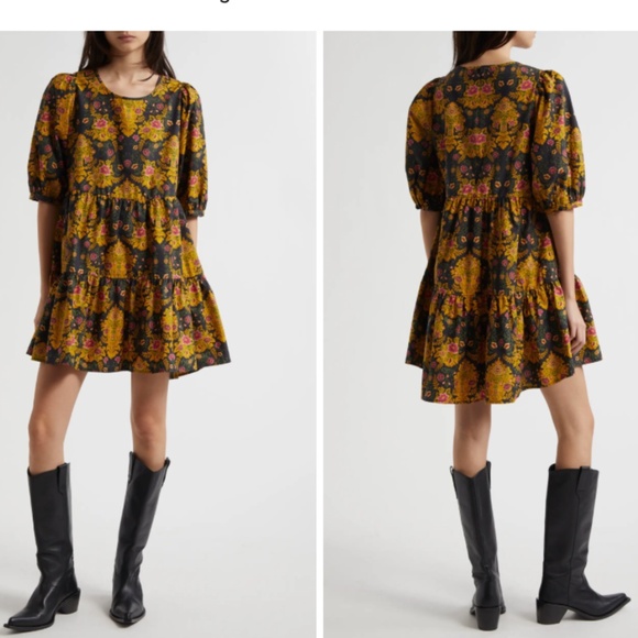 NWT Farm Rio Arabesque Floral Puff Sleeve Mini Dress SIZE M - Picture 1 of 6